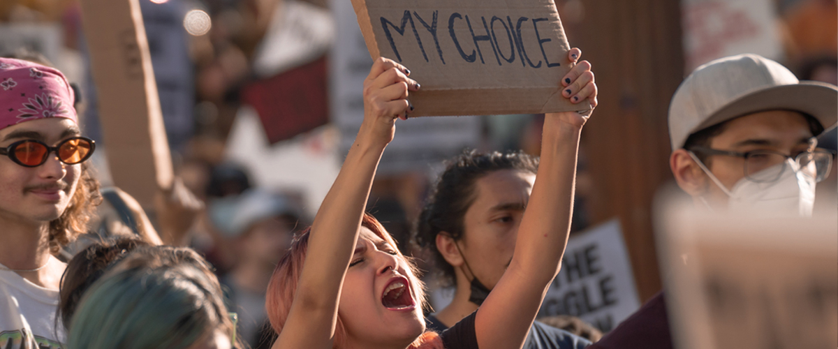 Crowd of pro-choice protestors